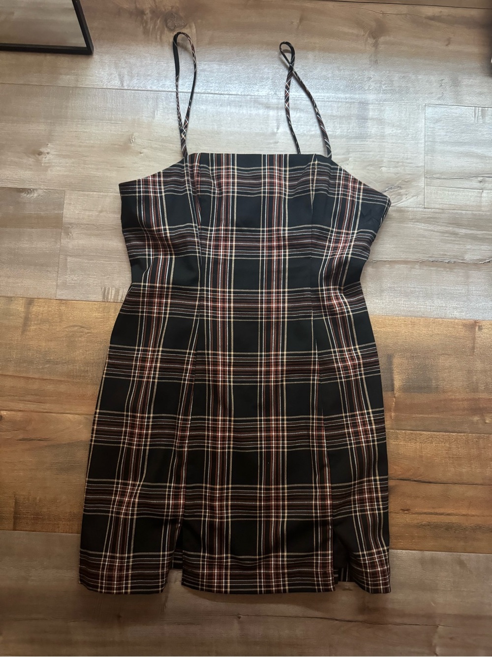 Forever 21 Black Plaid Mini Dress with Red and Cream Stripes